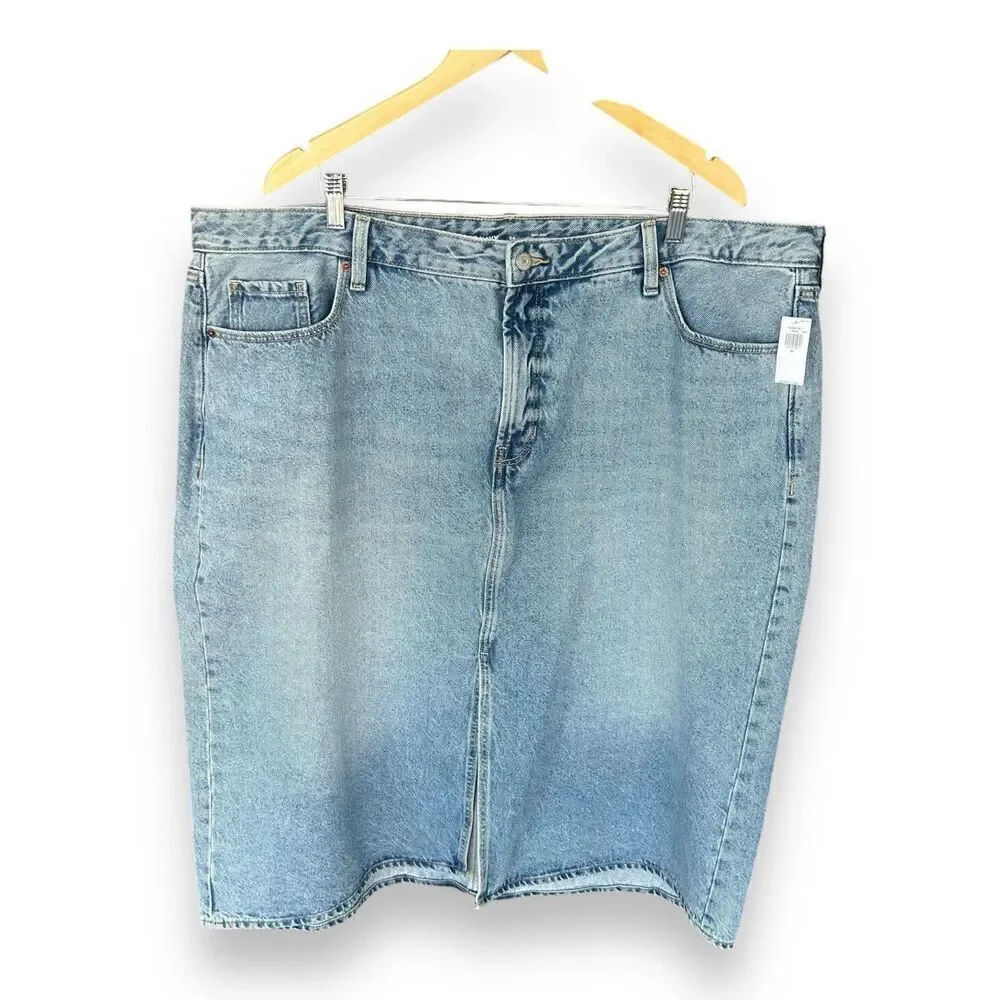 Old Navy Denim High Rise Secret Smooth Pockets Midi Skirt Plus Size 24 3XL